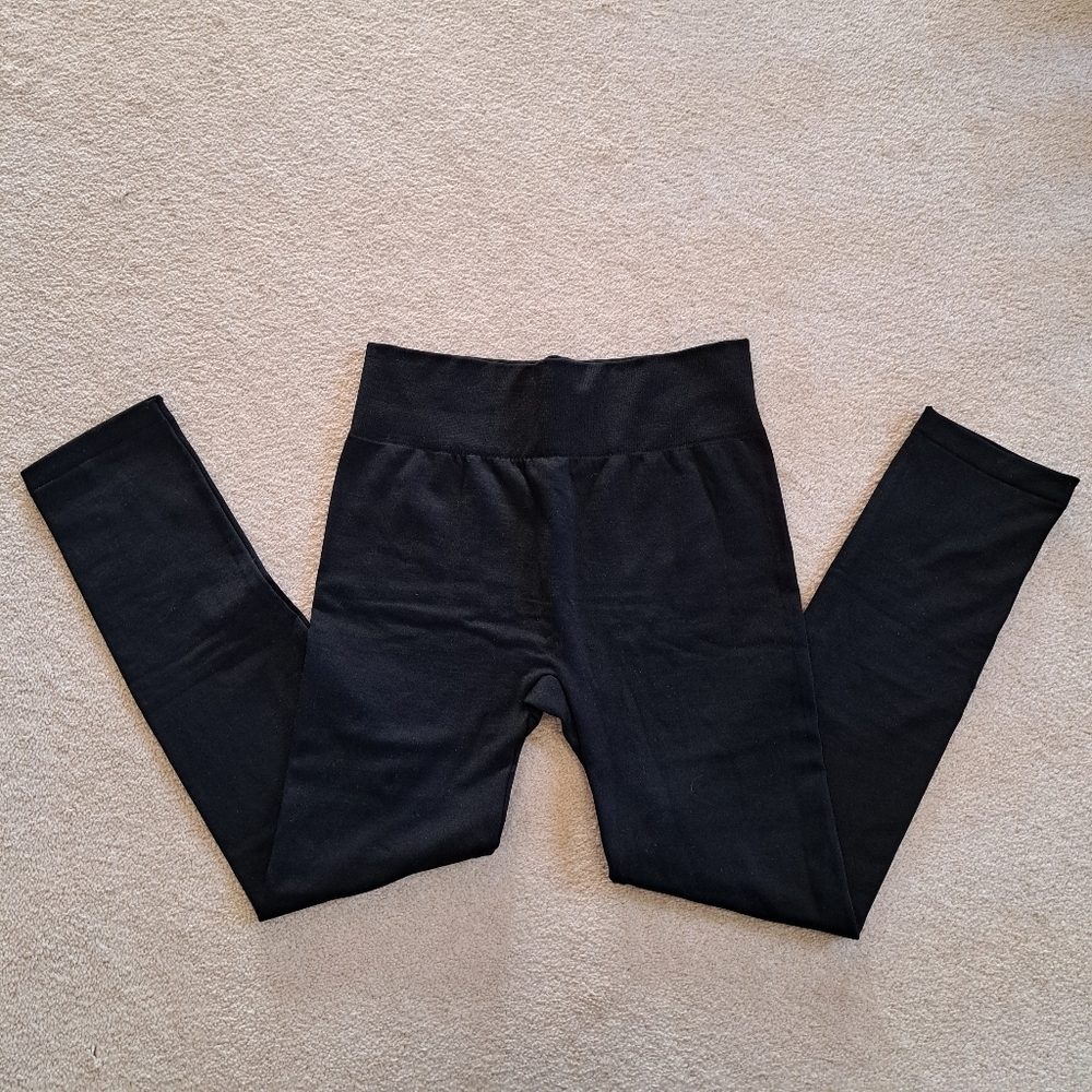 Lemon Fleece Lined Black Leggings Size XL Casual Stretch Pants Lounge Cozy Soft